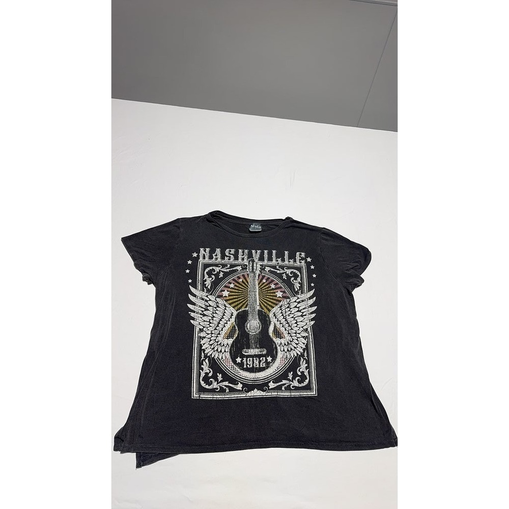 Arula Nashville Graphic T-Shirt Black Guitar Wings XS A14645F31PD